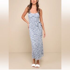 NEW LULU’S Confident Persona Blue Multi Space Dye Crochet Midi Dress Size S